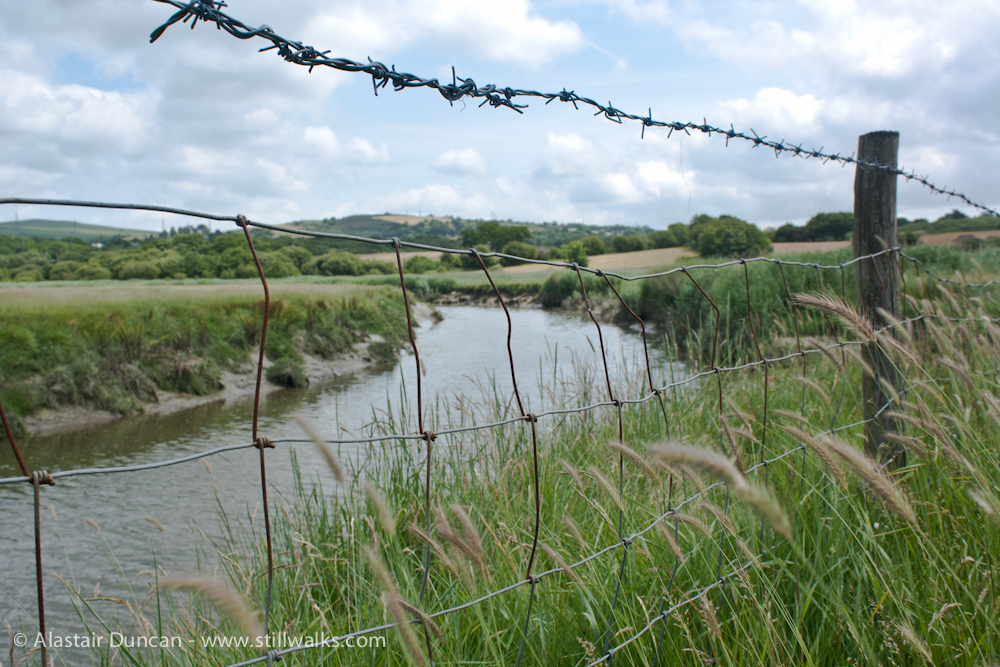 barbed wire and river